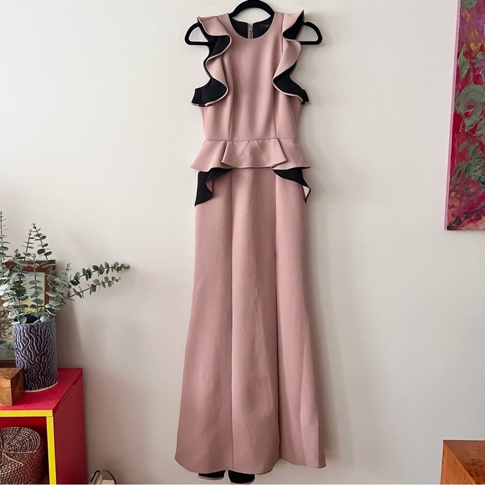 BCBGMaxAzria Pink Peplum Ruffle Gown